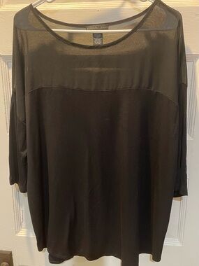 Design History Black Sheer Yoke Women's Top, Size 1X